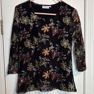 Black Top with Multicolor Floral Embroidery Design
